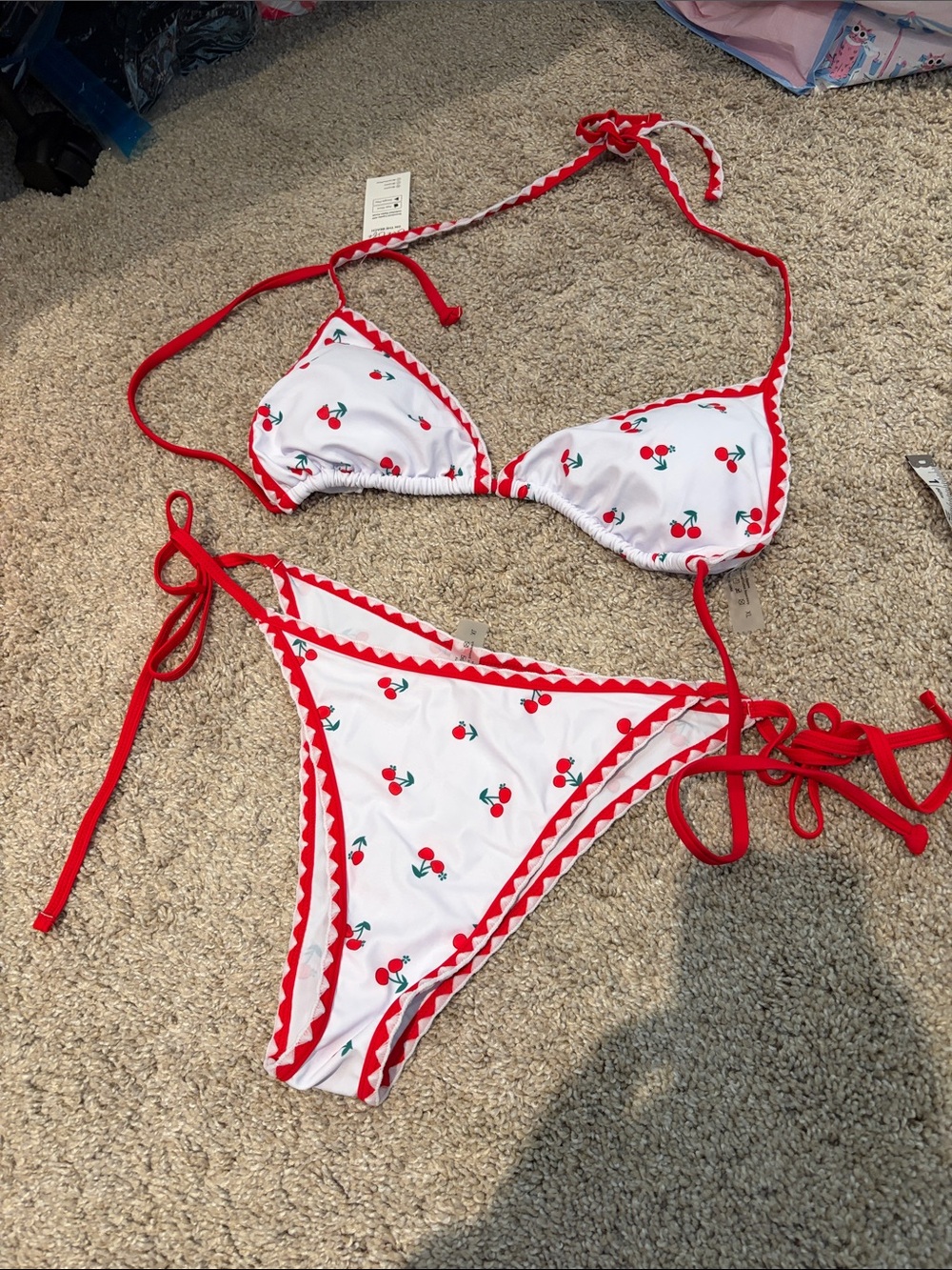 Cupshe White & Red Cherry Print Bikini